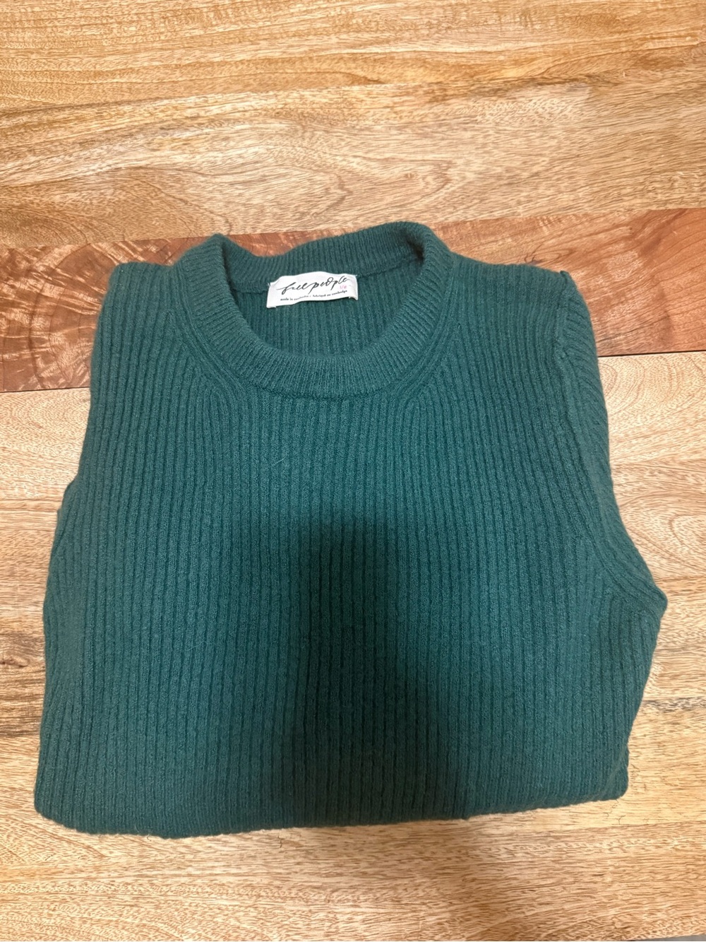Free People Teal Ribbed Crewneck Sweater